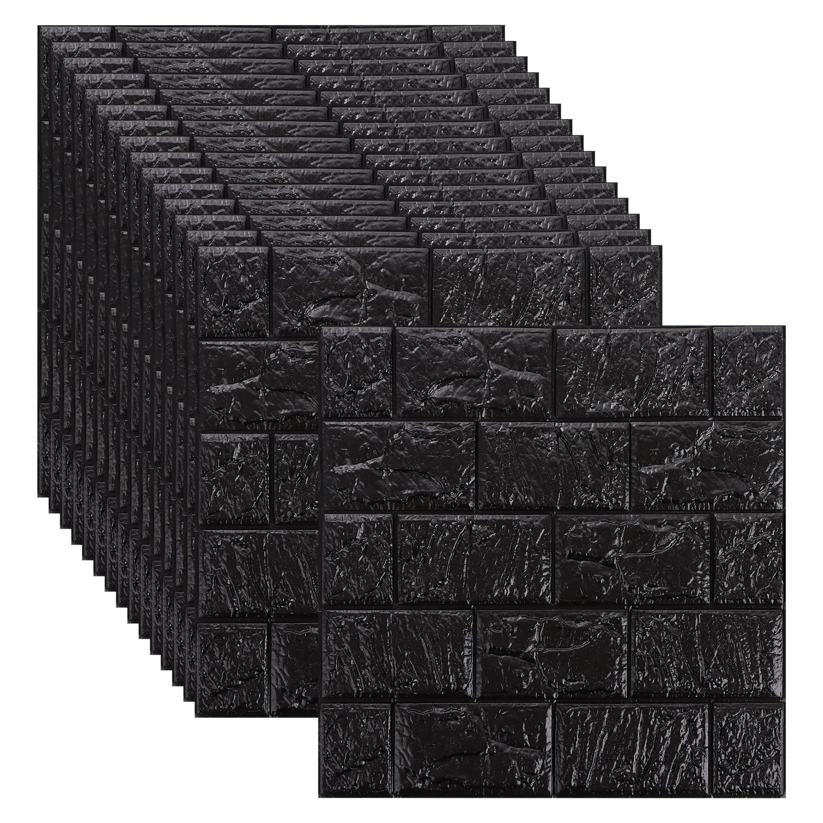 CYEER 30 PCS 3D Brick Wallpaper, 30x30cm Self Adhesive Wallpaper, Black Wall Tiles Adhesive Upgrade Peel and Stick Wall Paper for Kitchen Bathroom Living Room