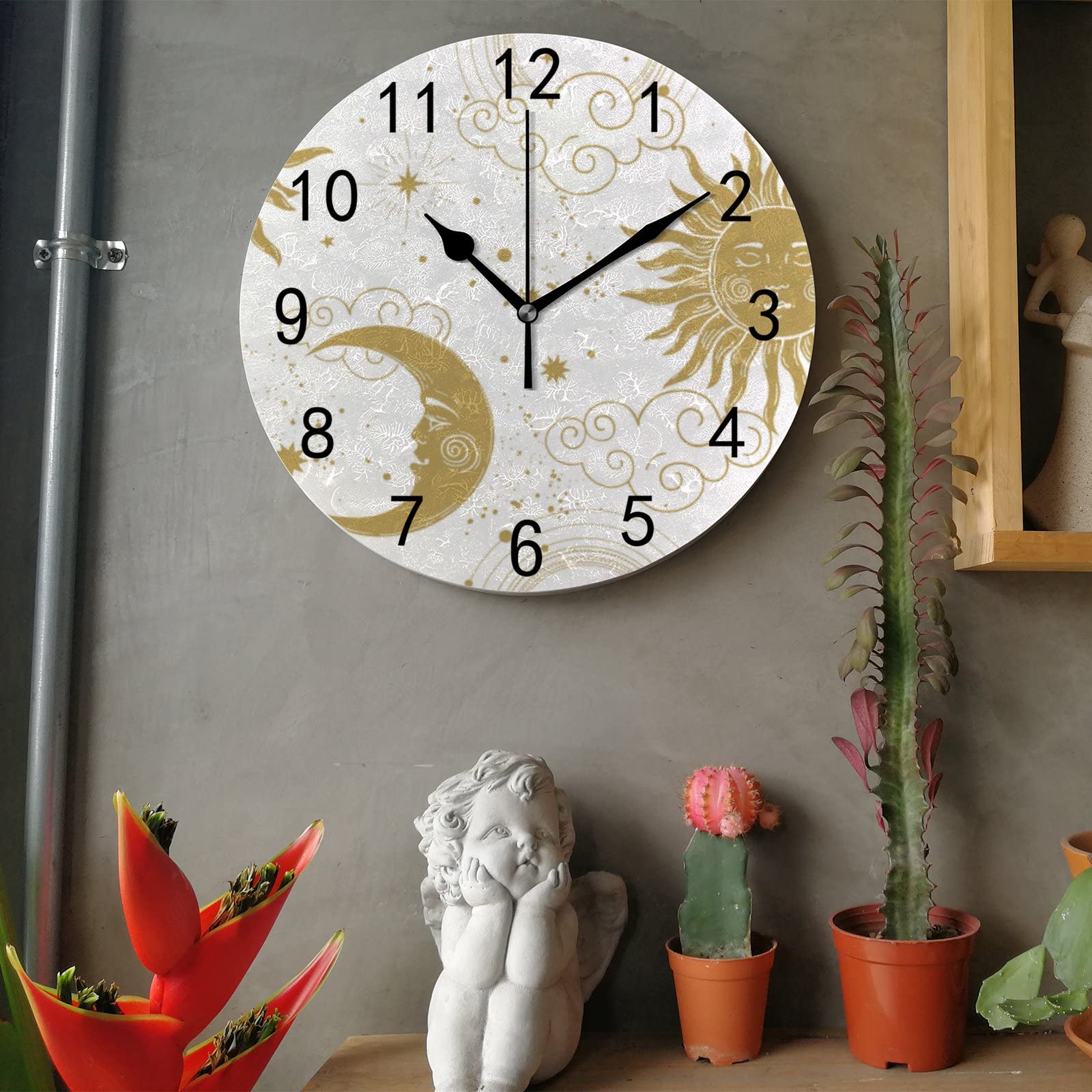 Orologi Da Parete Arti E Mestieri Personalità Creativa Orologio Da Parete A Forma Di Sole E Luna Soggiorno Camera Da Letto Moda Orologio Al Quarzo Muto Irregolare Decorazioni Per La Casa
