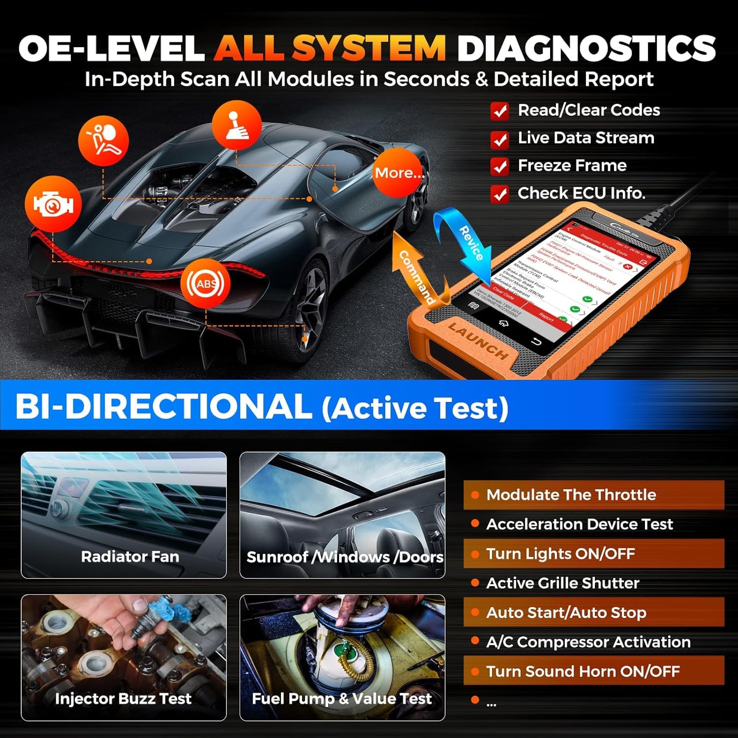 LAUNCH X431 OBD2 Diagnosis Coche de Todo el Sistema para Landrover para Jaguar con 31+ Función de reinicio, Control Bidireccional Codificación de ECU en Línea, Actualización
