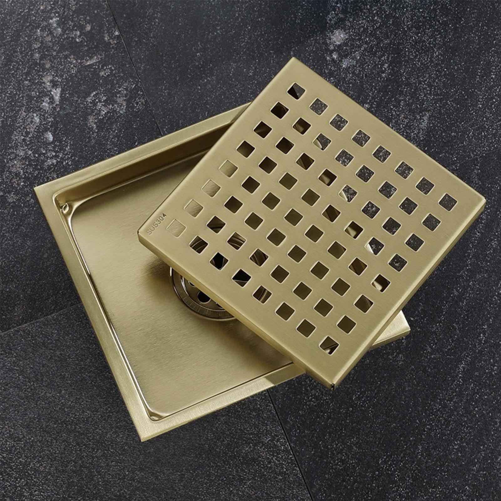Desague Ducha Acero Inoxidable Desagüe de Suelo Oro Cepillado Sumidero Ducha Malla Piso Desagüe Ducha 150 * 150mm Canal de Ducha Moderno y Sencillo para Baño Cocina Aseo