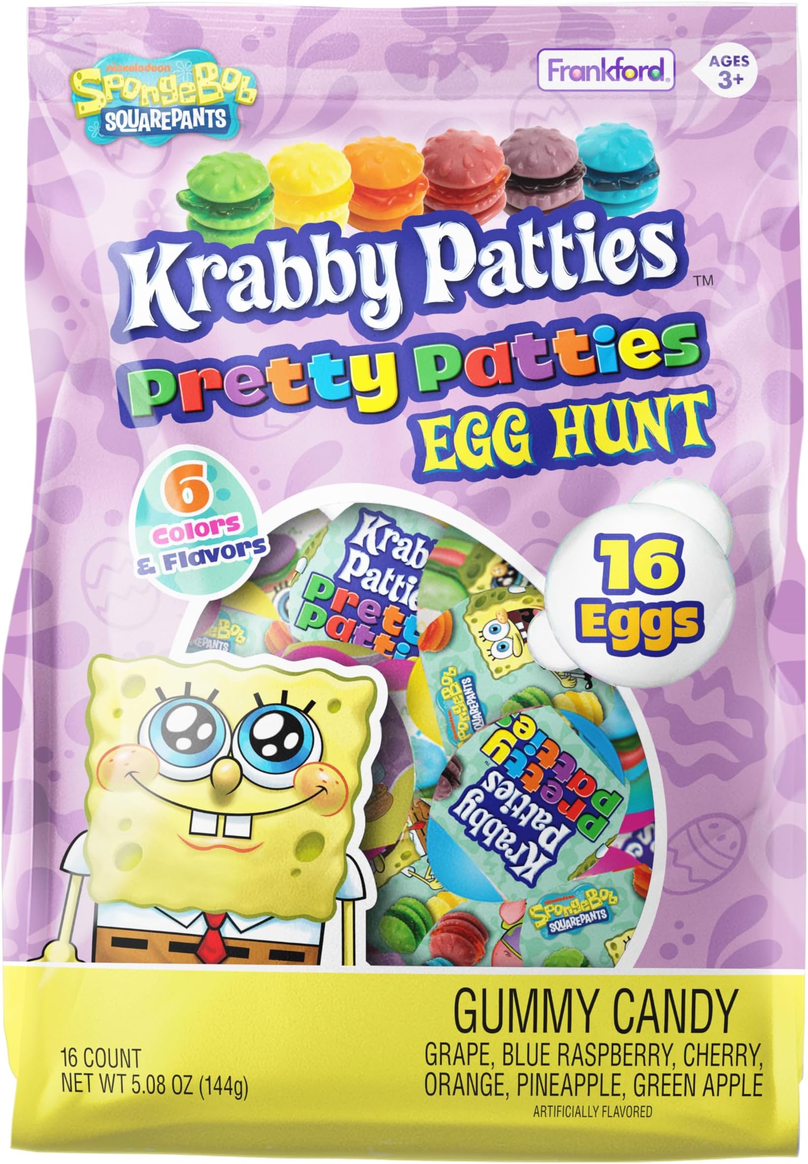 SpongeBob SquarePants Pre-filled Pretty Krabby Patty Plastic Egg Easter Basket Stuffers with Gummy Candy, 16 Count