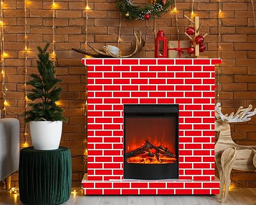 Miniatura 7 de Telón de fondo de fotografía de pared de ladrillo rojo de 4 x 30 pies, para Navidad, chimenea, decoración de fondo de fotos de ladrillo para sesión