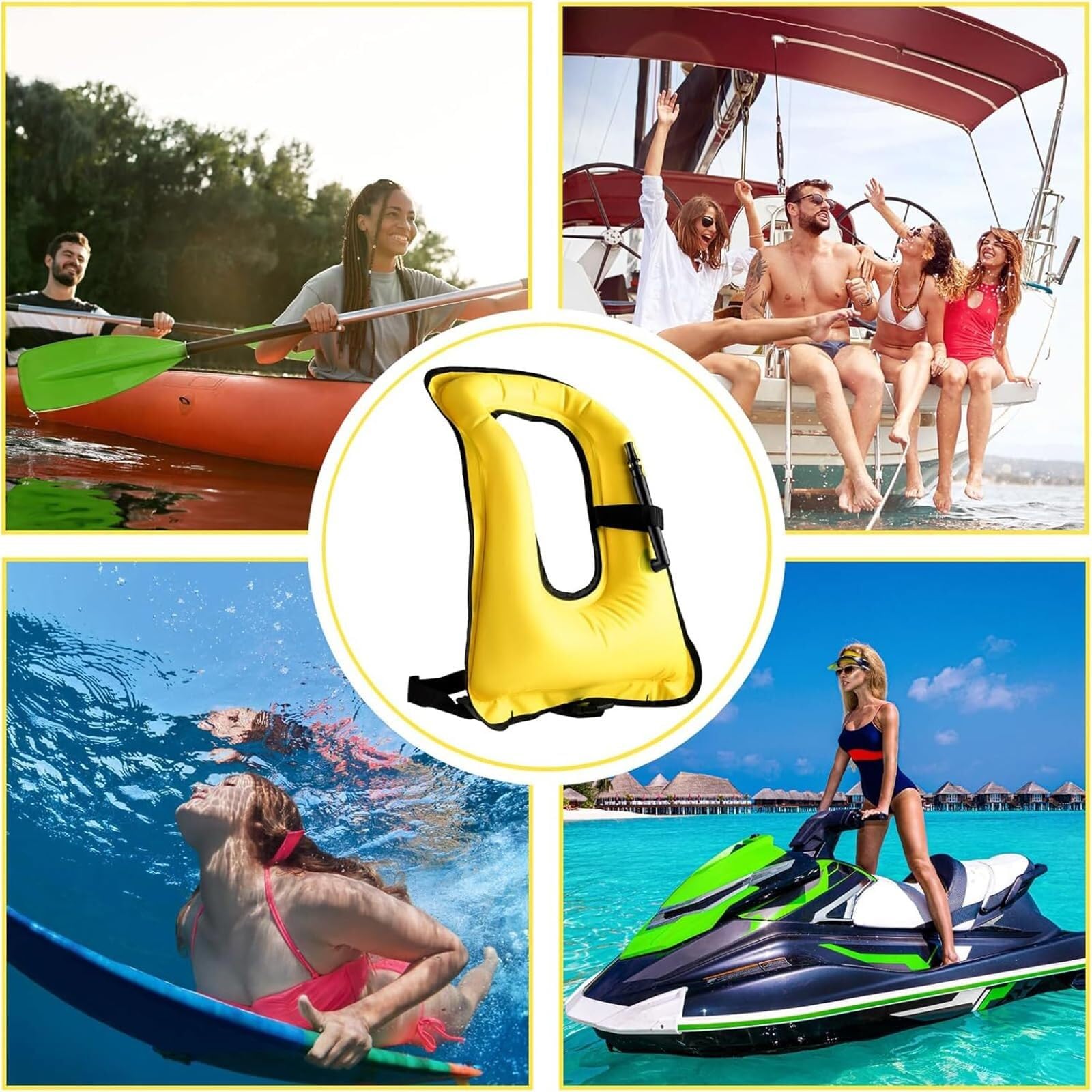 Kamizelka Kajakowa dla Dorosłych z Zamkami Błyskawicznymi i Rurkami do Snorkelingu, Regulowana Neoprenowa Kamizelka Kajakowa do Pływania Snorkeling Paddle Boarding Sporty Wodne