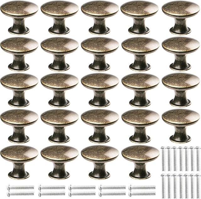 doesnotapply R04C 24 Pcs Cabinet Door Knobs Bronze Drawer Knobs with Screws Round Cupboard Handles Mushroom Shape Knobs Vintage Pull Handles for Kitchen Furniture Dresser Wardrobe Diameter 30mm