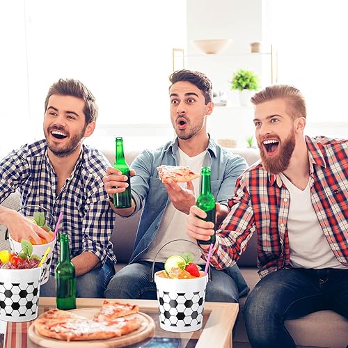 Miniatura 6 de Mifoci Cubo de plástico pequeño con asas de 34 onzas, versátil cubo de fútbol para golosinas de fútbol, cubo de hielo a granel para bebidas de vino,