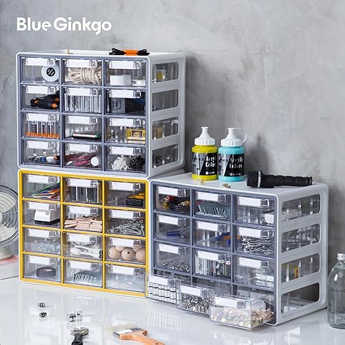 Miniatura 7 de Blue Ginkgo Gabinete grande de 12 cajones, organizador transparente apilable para hardware, cuentas, ladrillos de plástico, oficina y almacenamiento