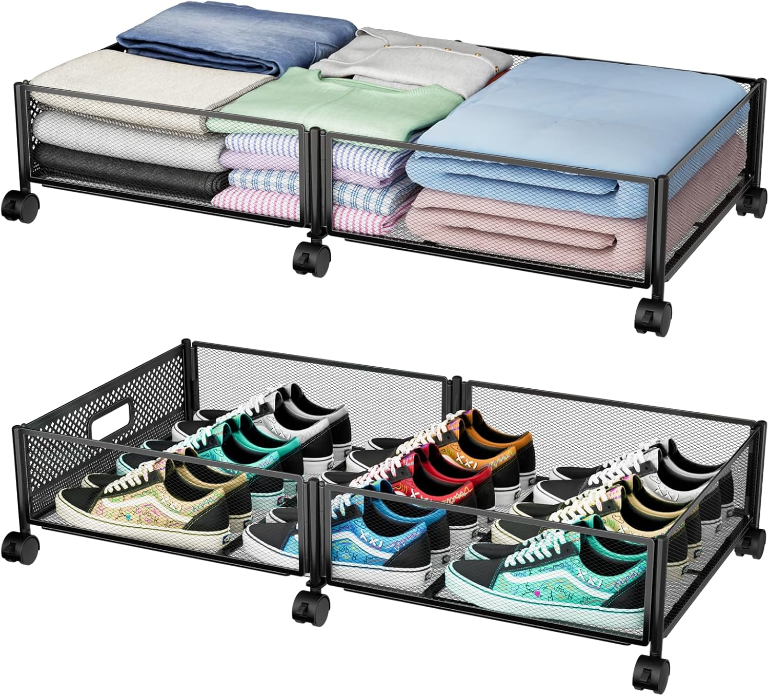 31.5'' Under Bed Storage with Wheels, 2 Pcs Large Upgraded