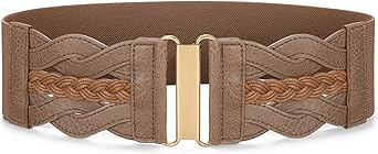 SANSTHS Vintage Stretchy Belt for Women, Womens Wide Elastic Belts for Dresses Coats, Fashion Womens Belts with Gold Buckle