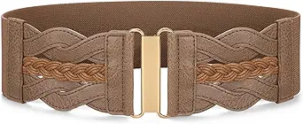 SANSTHS Vintage Stretchy Belt for Women, Womens Wide Elastic Belts for Dresses Coats, Fashion Womens Belts with Gold Buckle