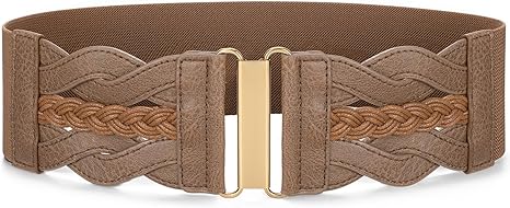 SANSTHS Vintage Stretchy Belt for Women, Womens Wide Elastic Belts for Dresses Coats, Fashion Womens Belts with Gold Buckle