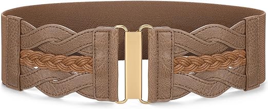 SANSTHS Vintage Stretchy Belt for Women, Womens Wide Elastic Belts for Dresses Coats, Fashion Womens Belts with Gold Buckle