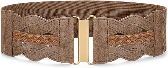 SANSTHS Vintage Stretchy Belt for Women, Womens Wide Elastic Belts for Dresses Coats, Fashion Womens Belts with Gold Buckle