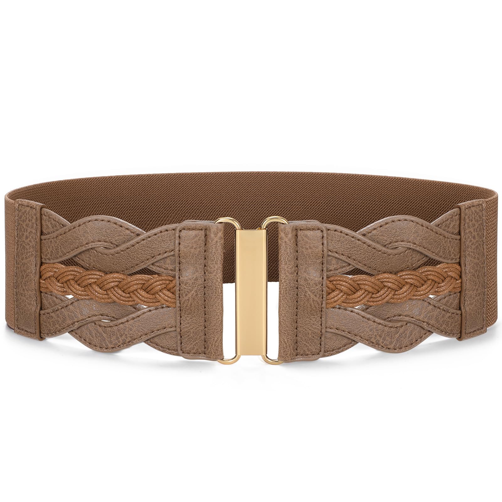 SANSTHS Vintage Stretchy Belt for Women, Womens Wide Elastic Belts for Dresses Coats, Fashion Womens Belts with Gold Buckle