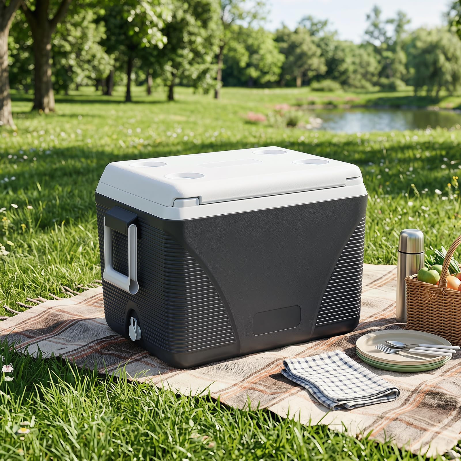 COSTWAY Nevera Portátil de 41 L, Nevera Camping Rígida con Asas Laterales y 4 Portavasos, Refrigerador Portátil Grande con Interior de PP, Relleno de Espuma PU para Acampadas Pesca Picnic