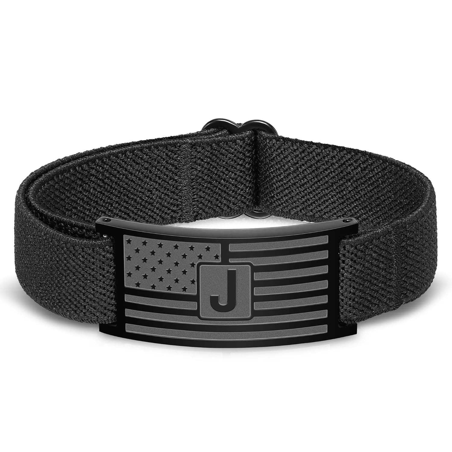 Lunvky Initial Bracelet for Men Boys American Flag Stainless Steel A-Z Letter Charm Bracelets Adjustable Patriotic Jewelry Father
