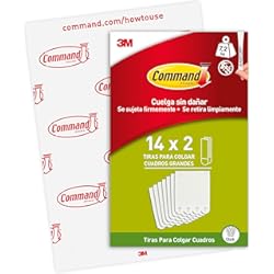 Laminas 3D Por Mayor Command Tiras Adhesivas para Colgar Cuadros Grandes, Pack Ahorro de 14 x 2 Tiras Blancas - Para Marcos, Espejos, Letreros, o Relojes de Pared - Colgar Sin Agujeros y Sin Taladrar