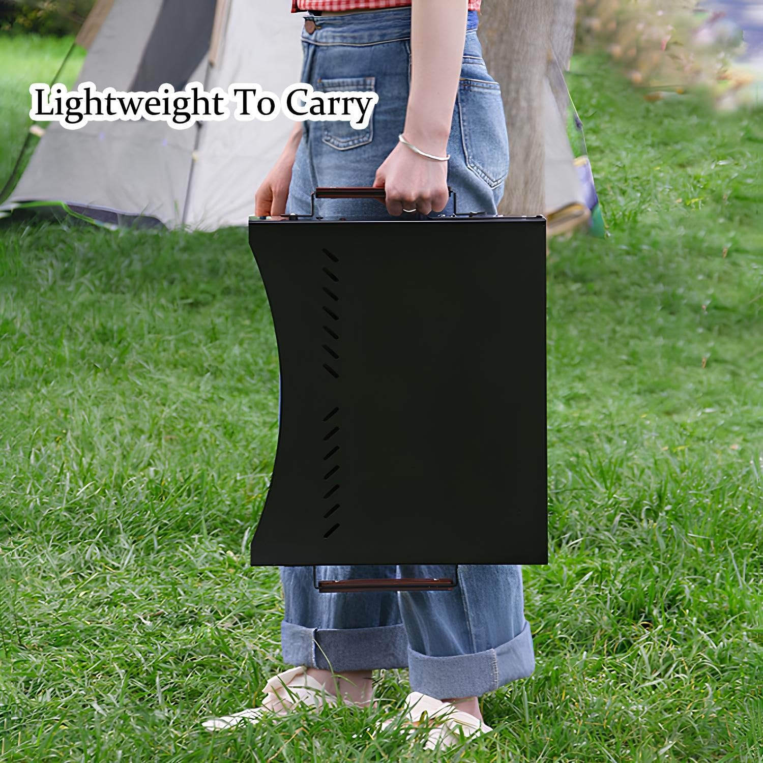 Barbecue A Carbonella Portatile Rettangolare - Griglia Compatta 35x28x55 Cm Per Giardino E Campeggio - Foto 10