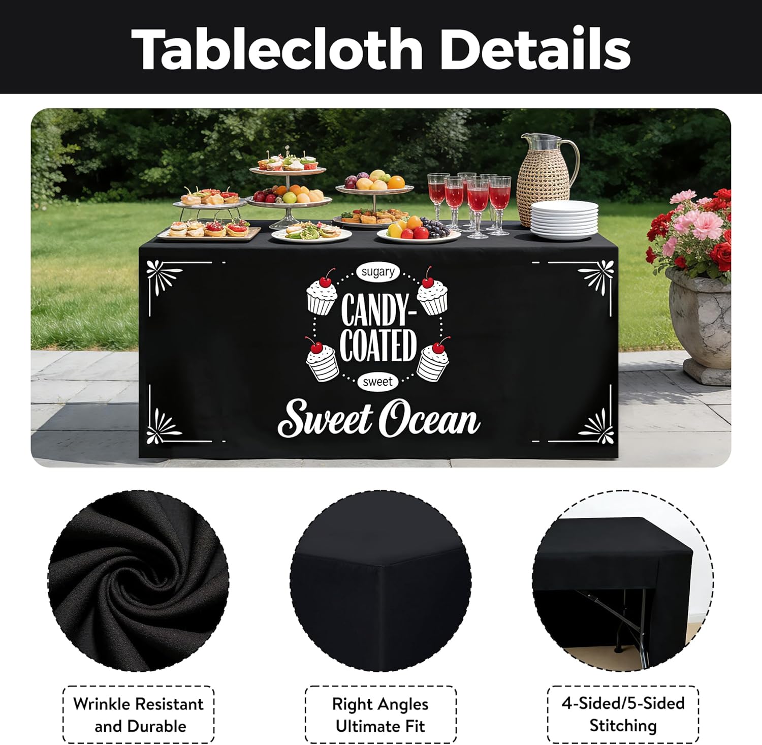 Custom Table Cloth with Business Logo 4FT/5FT/6FT/8FT/10FT,Custom Tablecloth for Tradeshow Events Birthday Wedding Anniversary Personalized Fitted Table Cover (4FT Open Back)