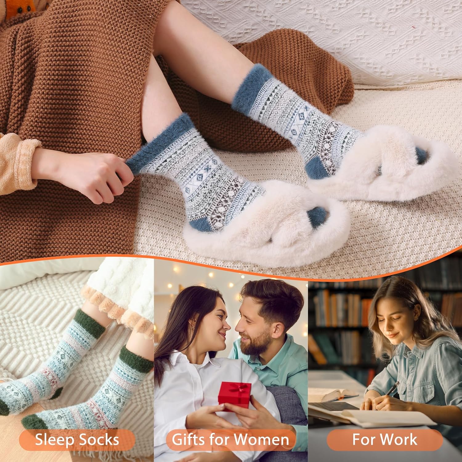 SISOSOCK 5 Pairs Fuzzy Soft Cozy Fluffy Socks for Women, Casual Thick Plush Comfy Sleep Socks, Warm Winter Gifts for Women - Image 5