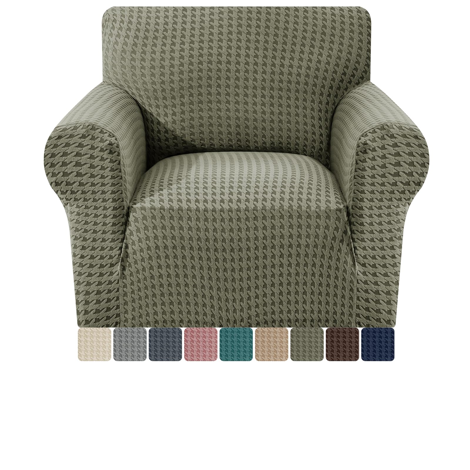 MAXIJIN Stretch Sofa Chair Slipcovers with Arms (31"-46 Chair Cover Armchair with Non-Slip Foam & Elastic Bottom, 1 Seater Dog Cat Pet Friendly Furniture Protector (Army Green, 1 Seater)
