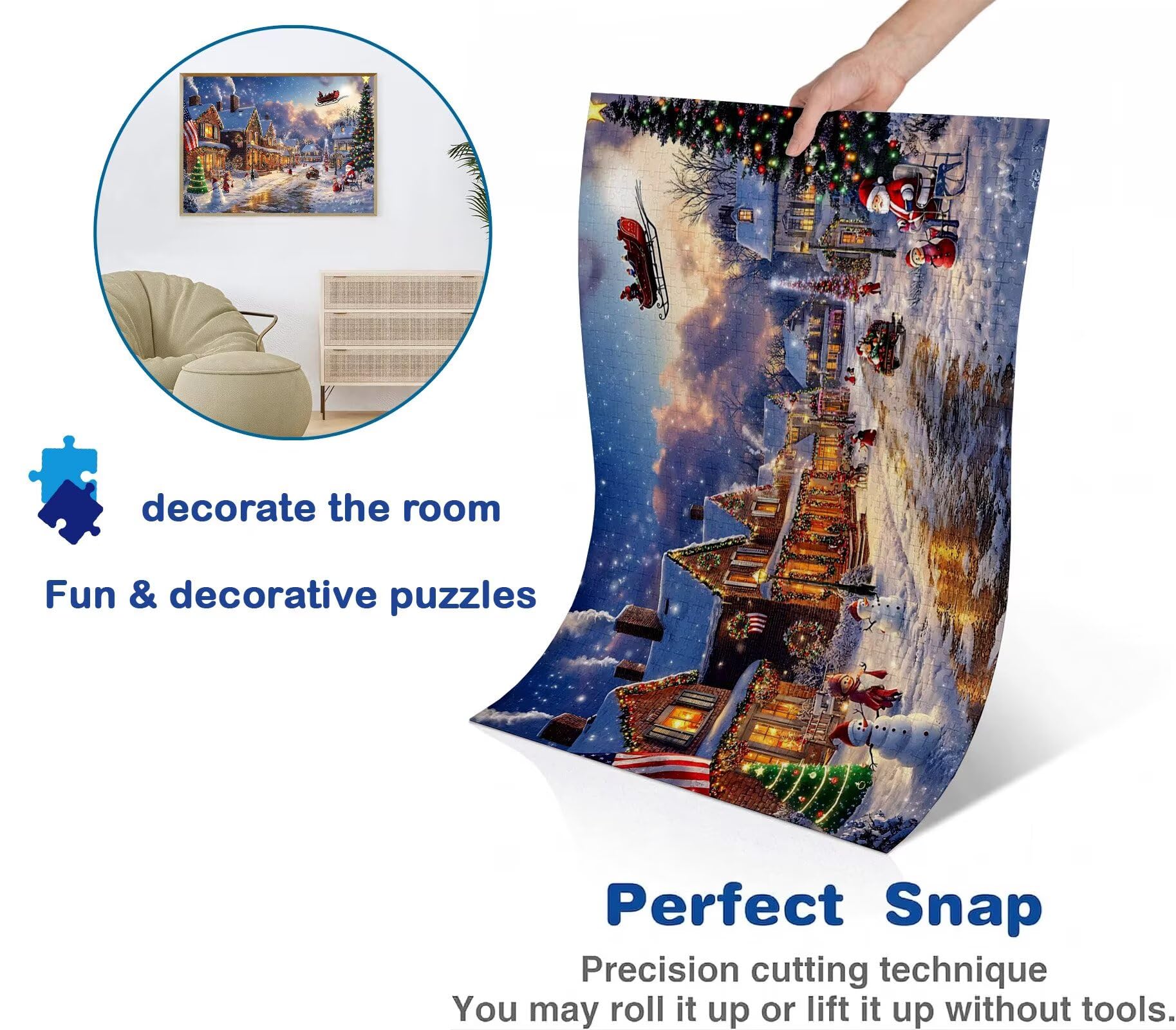 Puzzle Puzzle 1000 elementów dla dorosłych z plakatem w zestawie, drewniane puzzle do gry rodzinnej, edukacyjna i antystresowa gra edukacyjna, dekoracja ścienna, prezent urodzinowy, 75 x 50 cm zima