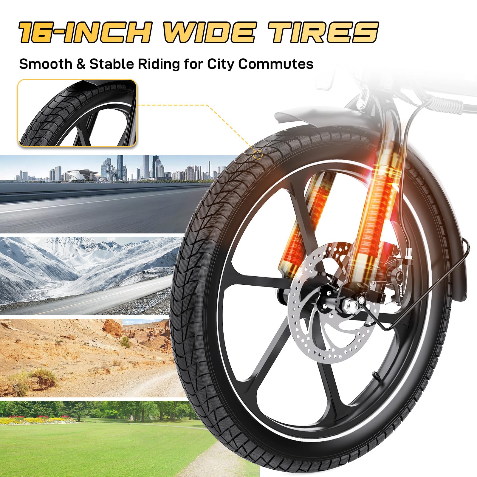 EVERCROSS Bicicleta Eléctrica para Adultos, 16"/20" Neumático Gordo Bici Eléctrica, Motor de 250W, hasta 25KM/H, 36V/48V Batería Extraíble Bicicleta de Montaña, Nieve Montaña Ebike