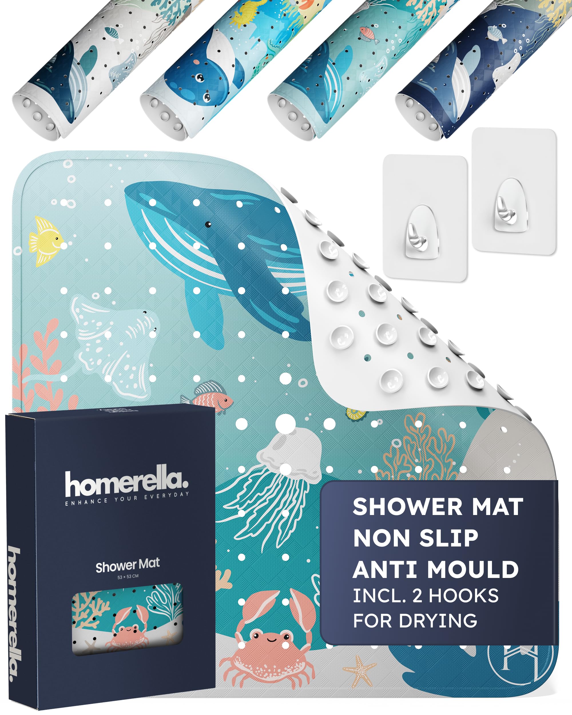 Homerella Girls Caribbean Sea Shower Mat Skin-Sensitive 53 X 53 Cm Includes Hanging Brackets Non Slip Shower Mats For Inside Shower Bpa-Free Latex-Free Shower Mat Non Slip Anti Mould And Machine Washable