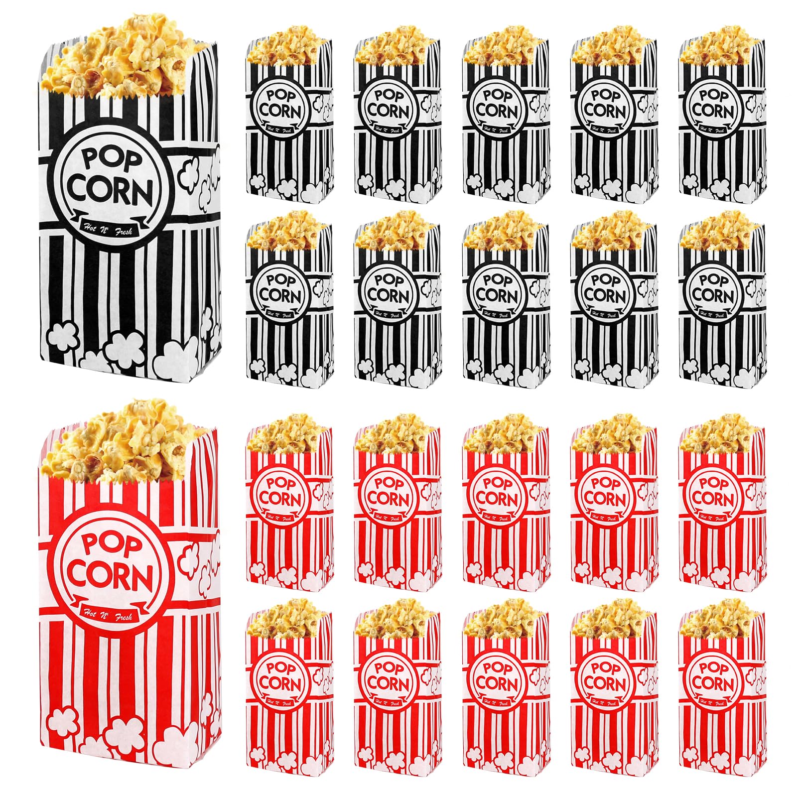 200pcs Bolsas para palomitas de maíz, 21*9*6cm bolsas palomitas papel con Revestimiento Resistente al Aceite, Clásica cajas palomitas Rayas para Cine Teatro Cumpleaños Fiestas Temáticas Noches de Cine
