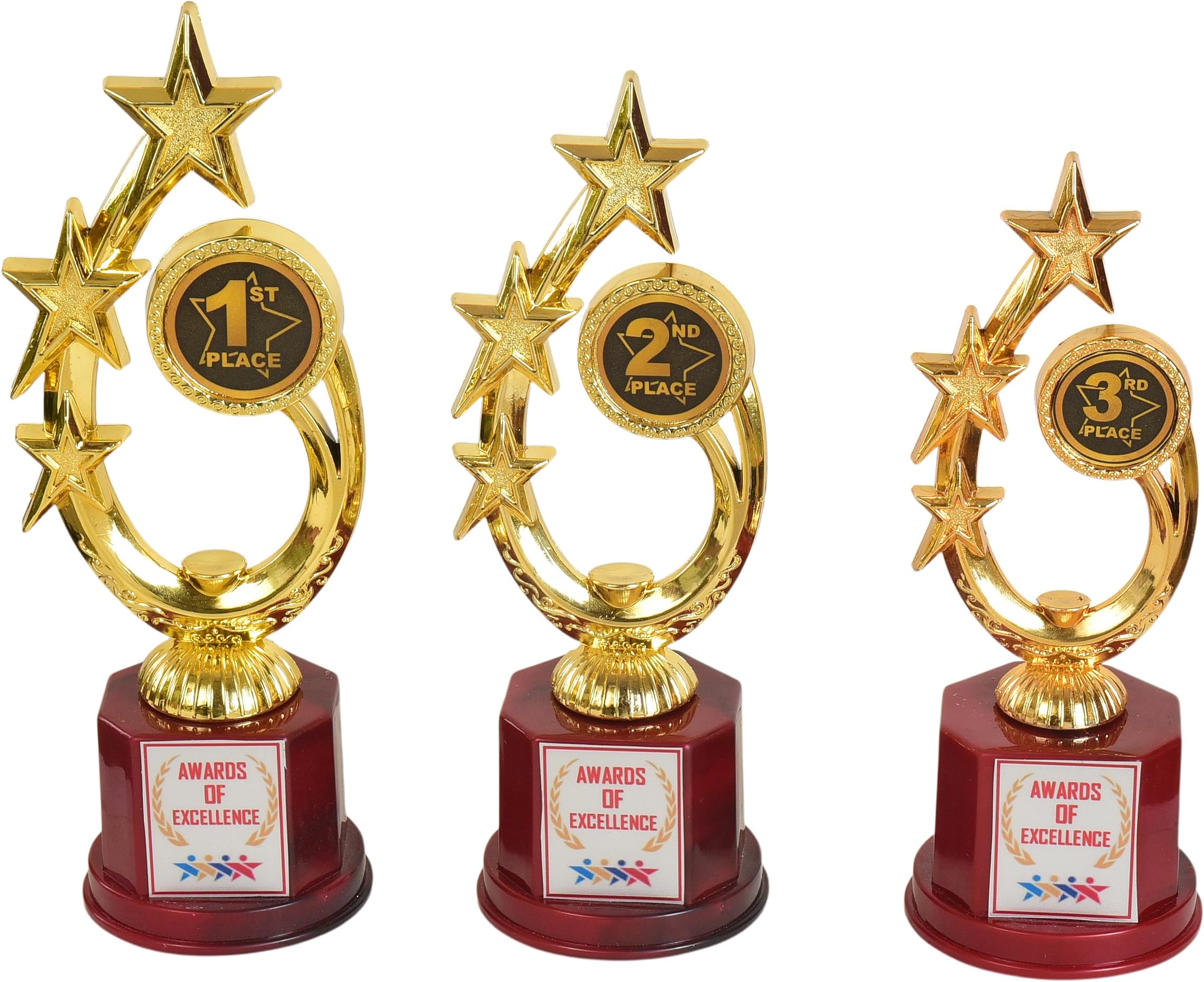 Victory Three Star Combo 1st,2nd,3rd Trophies for Winners appreciations Events Awards for Teachers Students Offices(Golden - 10",9",8")