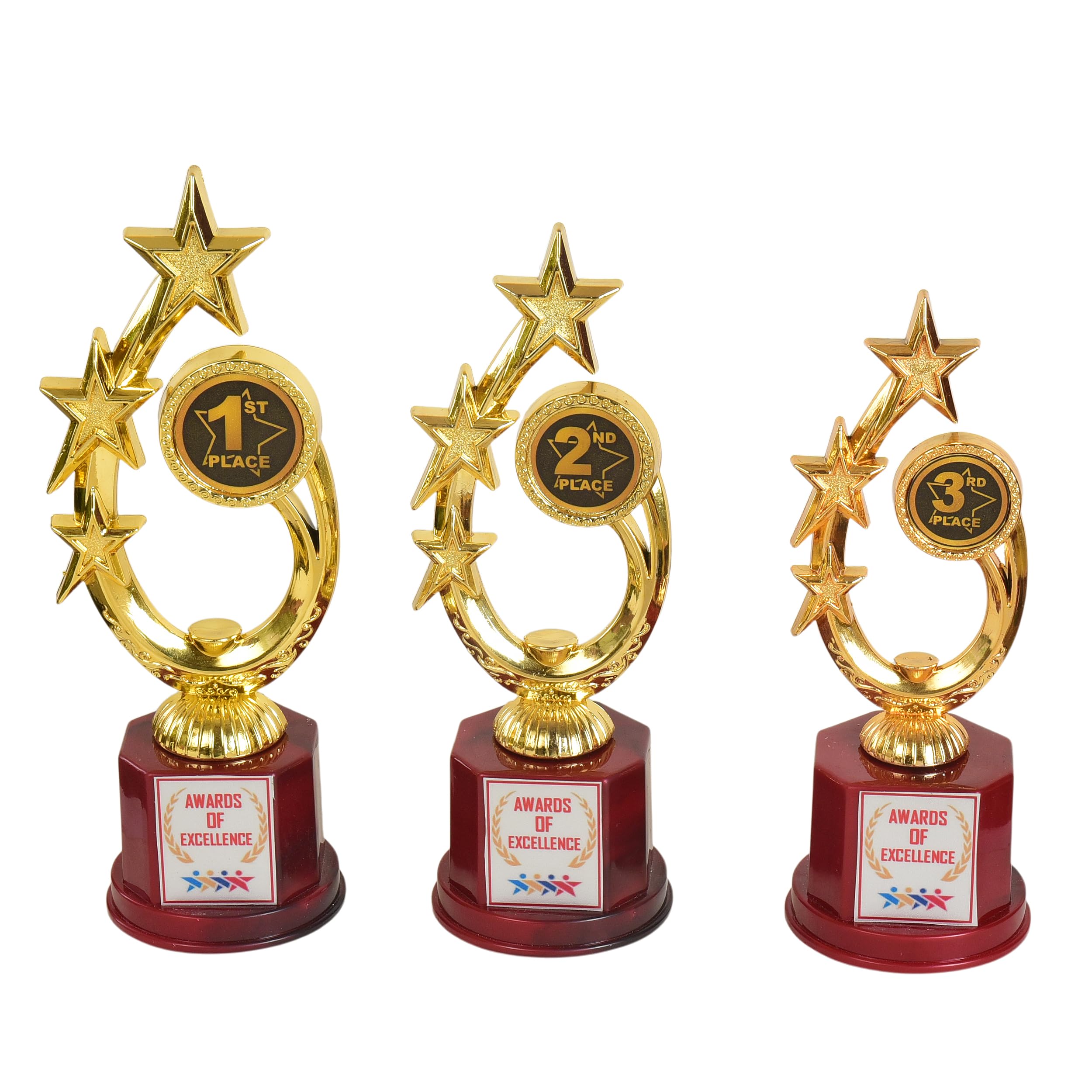 Victory Three Star Combo 1st,2nd,3rd Trophies for Winners appreciations Events Awards for Teachers Students Offices(Golden - 10",9",8")-image-42