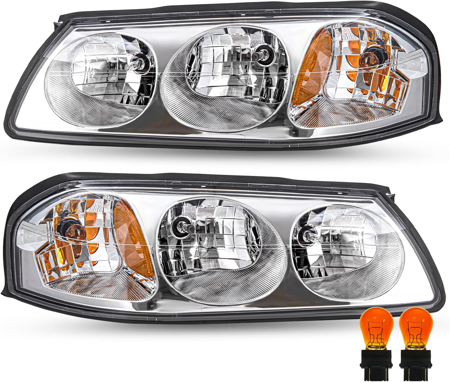Motor-1 Black Housing Headlights For 2002-2009 Chevy Trailblazer - Amber Reflectors, Clear Lens