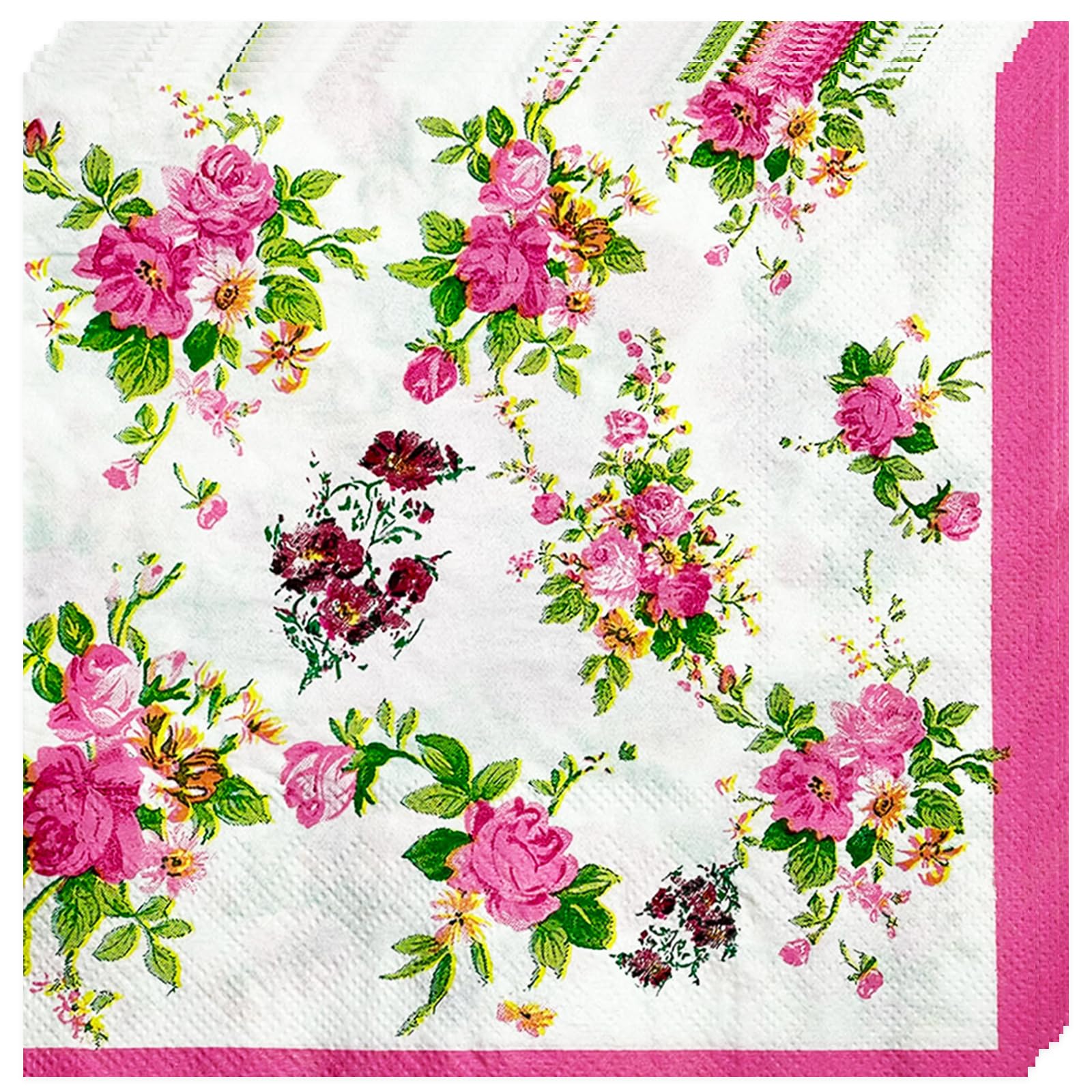Floral Napkins, 40Pcs Colourful Flower Patterned Paper Napkins Serviettes for Afternoon Tea, Baby Shower, Wedding, Anniversary,Birthday Party,Cocktail Napkins Table Decorations