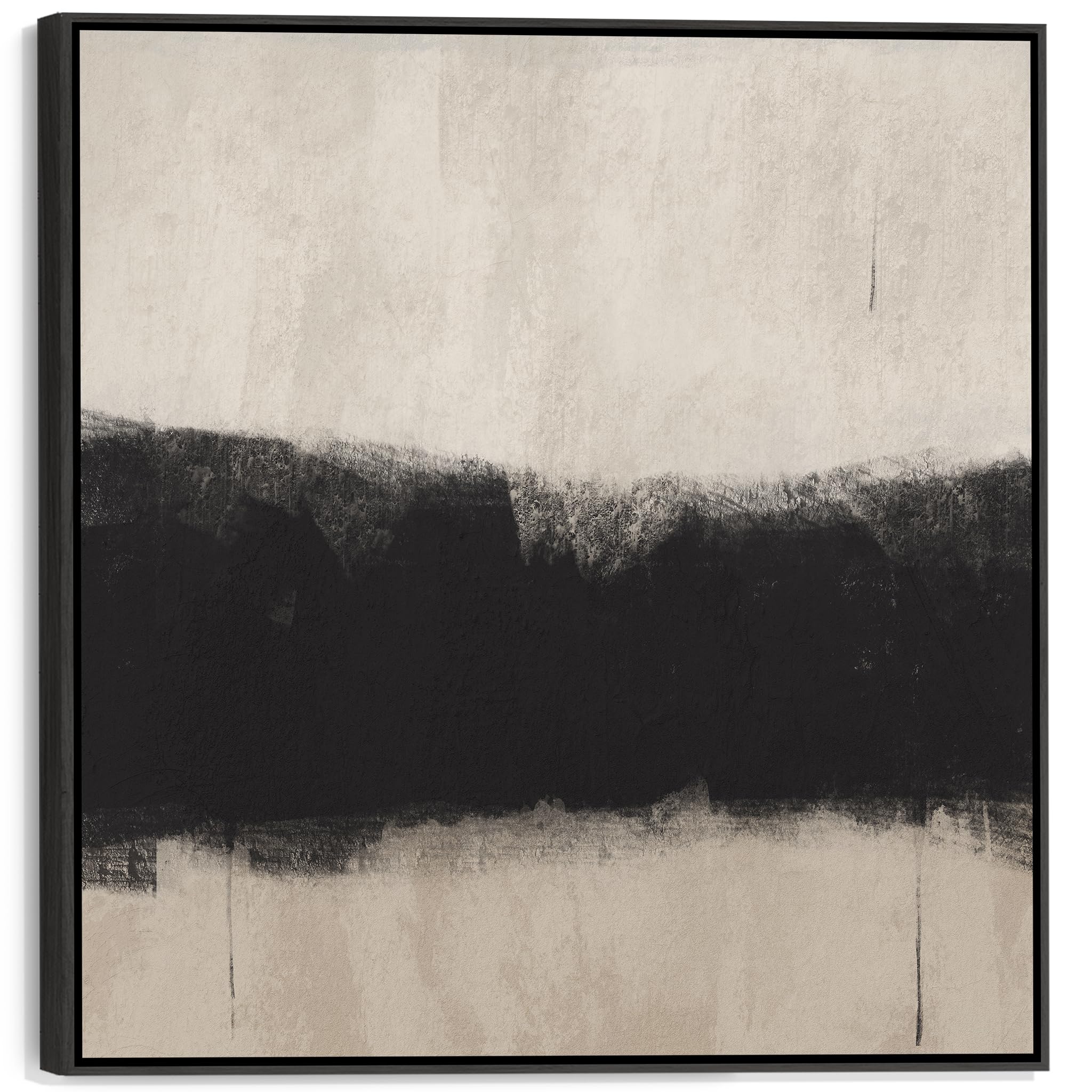 Wallfillers Black Neutral Large Neutral Black Wall Art For Living Room - Framed Canvas Artwork - Ffs2112 - Xl - 100X100cm