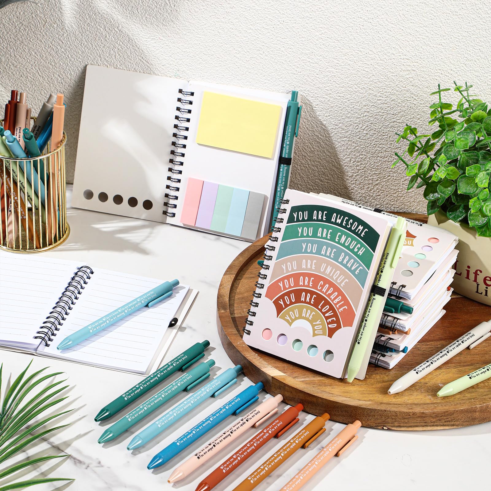 Janlaugh 40 Pcs Mental Health Gifts for Women Men Self Care Items Bulk Include 20 Mental Health Notebooks with Sticky Note 20 Positive Pens Affirmation Journals Wellness Gifts for Coworker Student