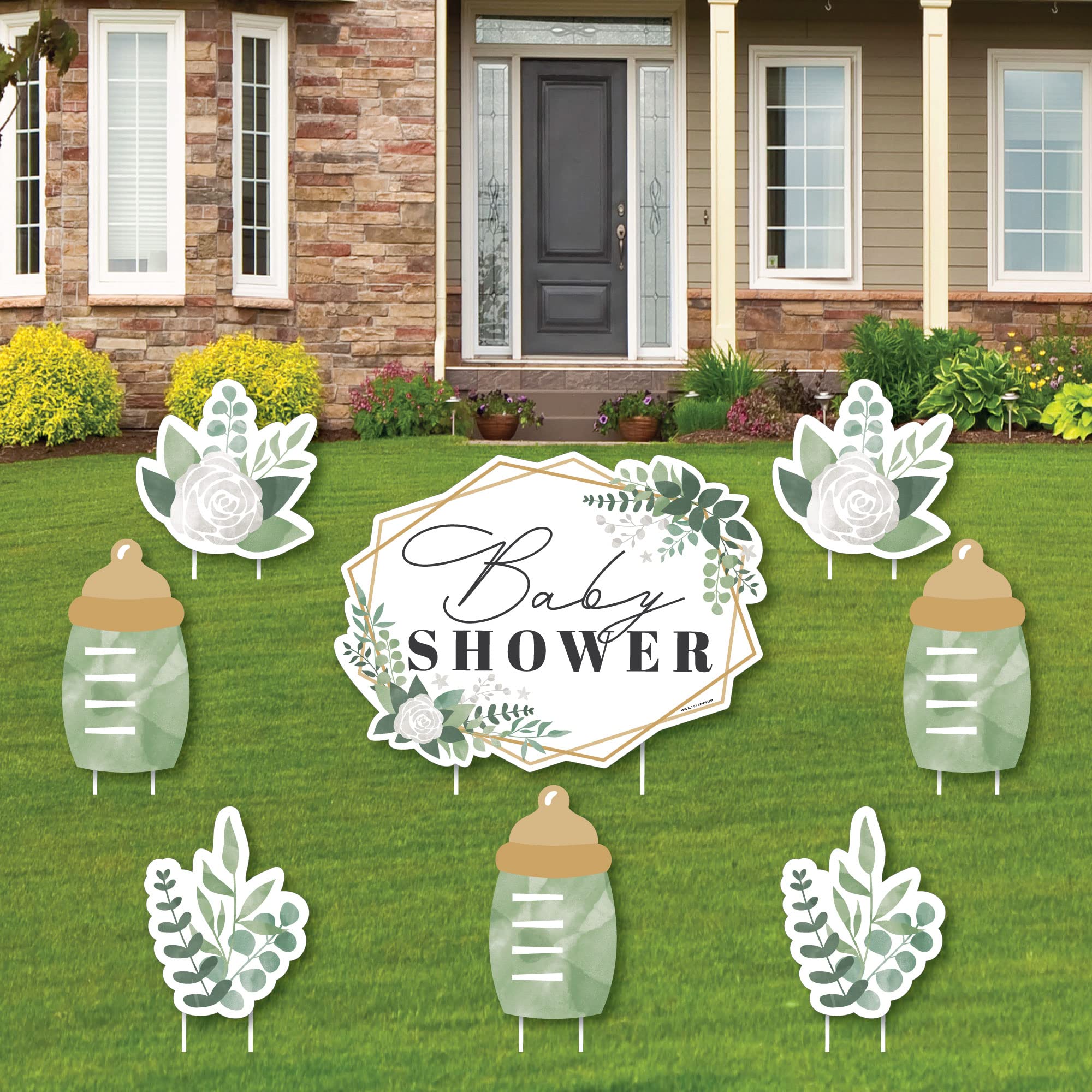 Big Dot of Happiness Boho Botanical Baby - Yard Sign and Outdoor Lawn Decorations - Greenery Baby Shower Yard Signs - Set of 8