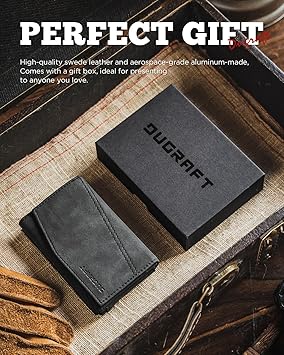 DUGRAFT Pop-up Portemonnee met ID-venster, minimalistische creditcardhouder voor in de voorzak voor heren, slanke RFID-blokkerende bi-fold metalen kaarthouder voor 10 kaarten, contant geld, KOFFIE
