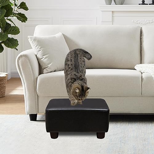 Miniatura 5 de CAROLMADE Taburete pequeño otomano de 15.4 pulgadas con patas debajo del escritorio, reposapiés para sala de estar, dormitorio y oficina, marrón