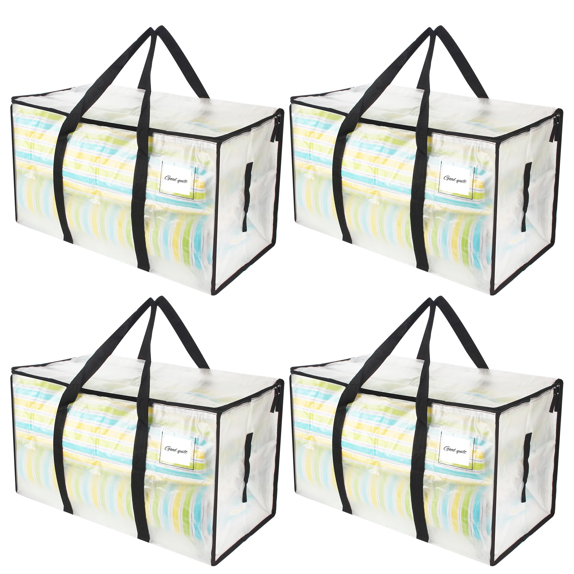 4 Pezzi Borse per Trasloco Grandi con Cerniera, Borse di Stoccaggio Extra Large, Impermeabile con Manici a Cerniera, Borsa Pieghevole di Grande Spazio per Traslochi, Campeggio, Trapunte, Vestiti