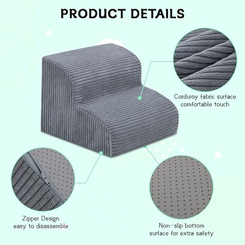 Miniatura 5 de Escaleras para perros y escalones para camas altas, 2 escalones de espuma de alta densidad impermeable para perros y gatos pequeños, escaleras para