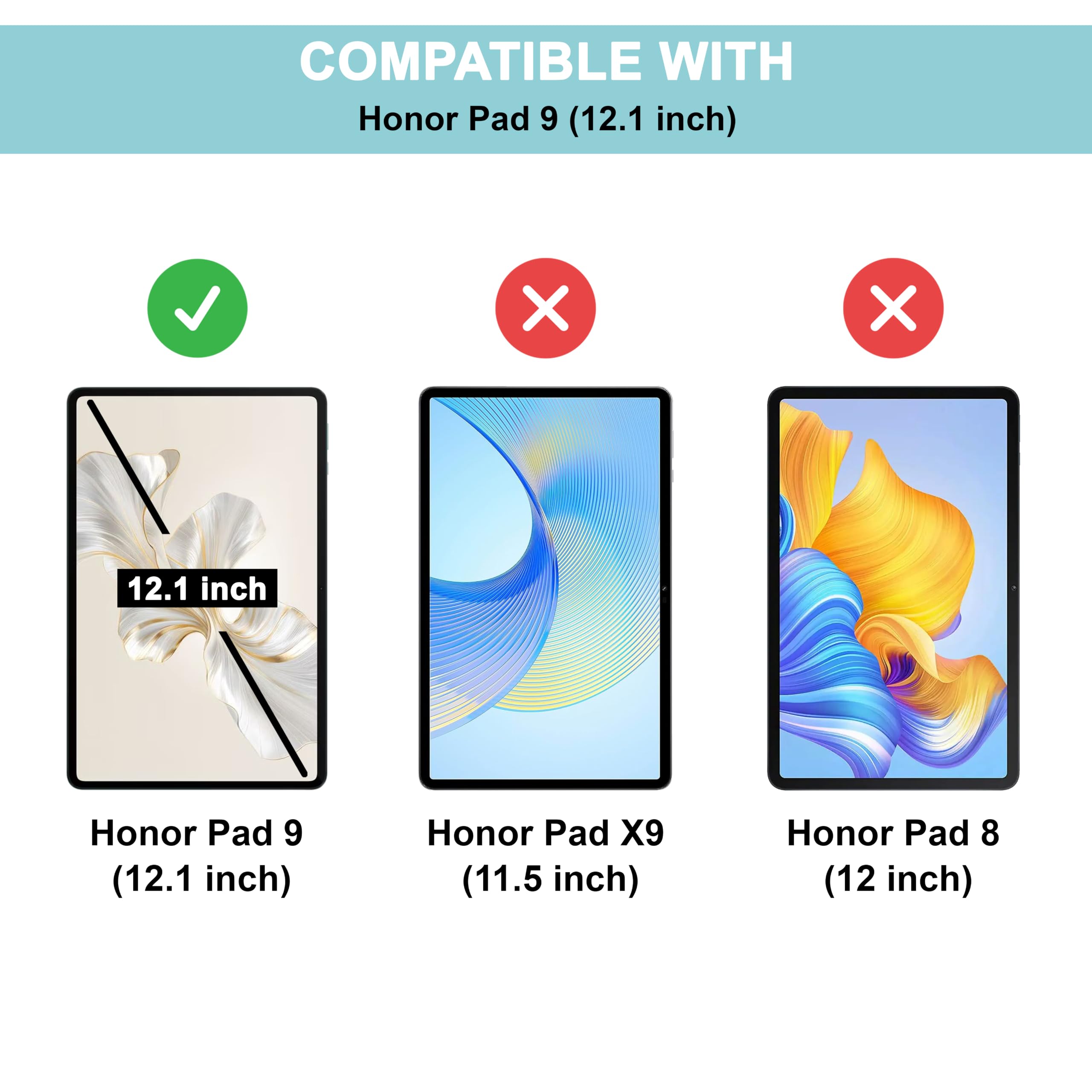 CEDO Tri-Fold for Honor Pad 9 (12.1 in) Smart Case Flip Cover with Multi Viewing Angles Stand | Leather Finish | Heat Dissipation | TPU Backcover (Black) — Amazon image 2