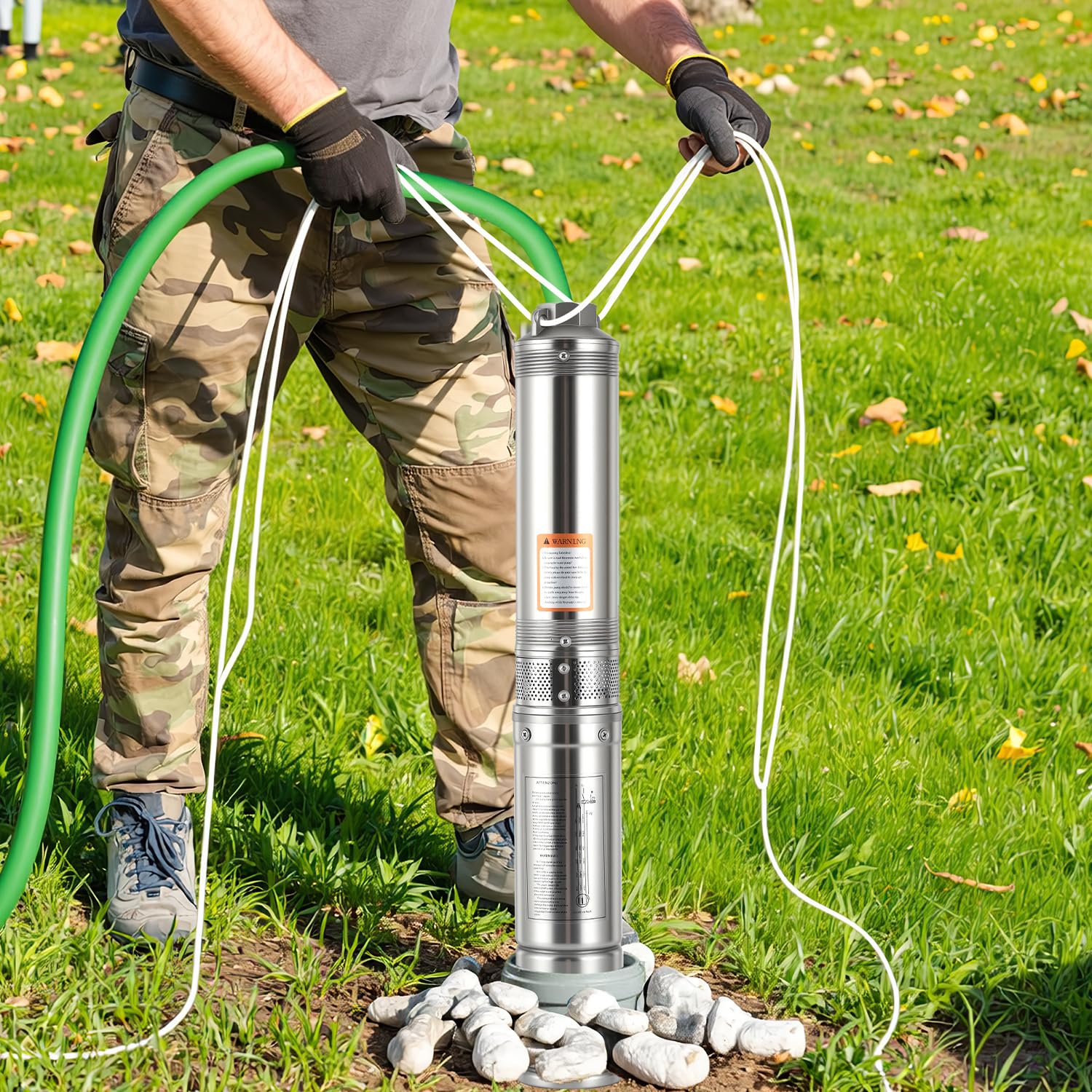 Pompa per fontana profonda, 370 W, in acciaio inox, con cavo di collegamento da 20 m, condensatore integrato, altezza massima di consegna: 34 m, pompa dell'acqua per impianto idraulico