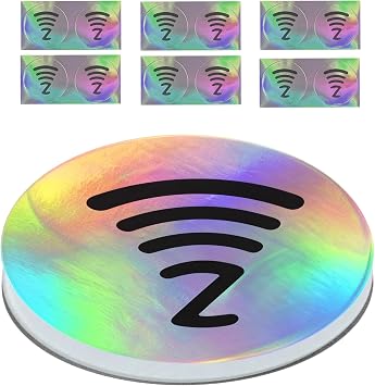 NTAG215 Anti-Metal NFC Tags with Holographic Protective Stickers, Waterproof Rewritable NFC Stickers for Metal Surfaces, Compatible with NFC Tools & NFC Phones, Flexible 25mm NFC215 Tags 12 Pack