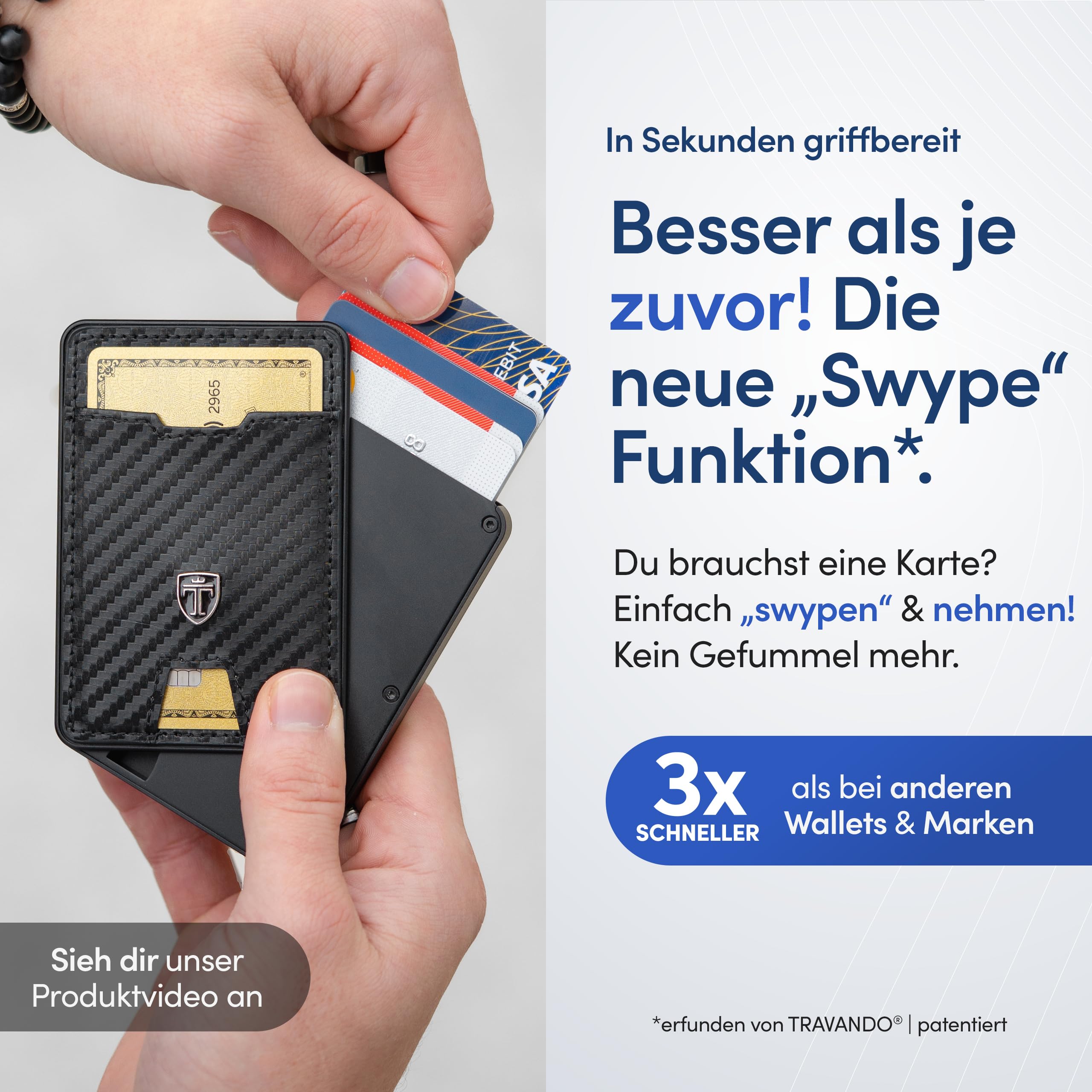 TRAVANDO SWYPE Aluminium Pop-Up Wallet für 6-7 Karten - Geldbörse für Herren mit RFID Schutz - Geldbeutel mit Geldfach - Kartenetui mit Geldstasche - inklusive Geschenkbox (6-7 Karten)