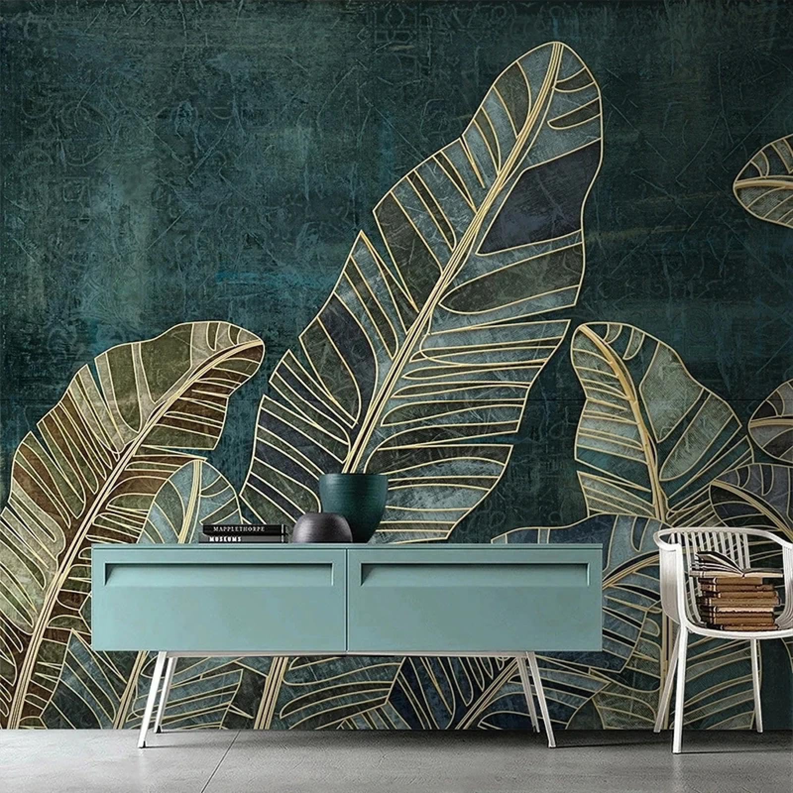 Tapeta 3D z wytłoczonym liścią bananowca, tło do salonu, dekoracja ścienna do domu.