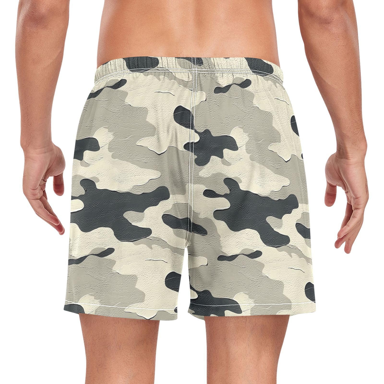 Clay Camouflage Mens Swimming Shorts Mens 2 Layer Workout Running Shorts with Pockets and Compression Liner Bathing Suit for Men Quick Dry