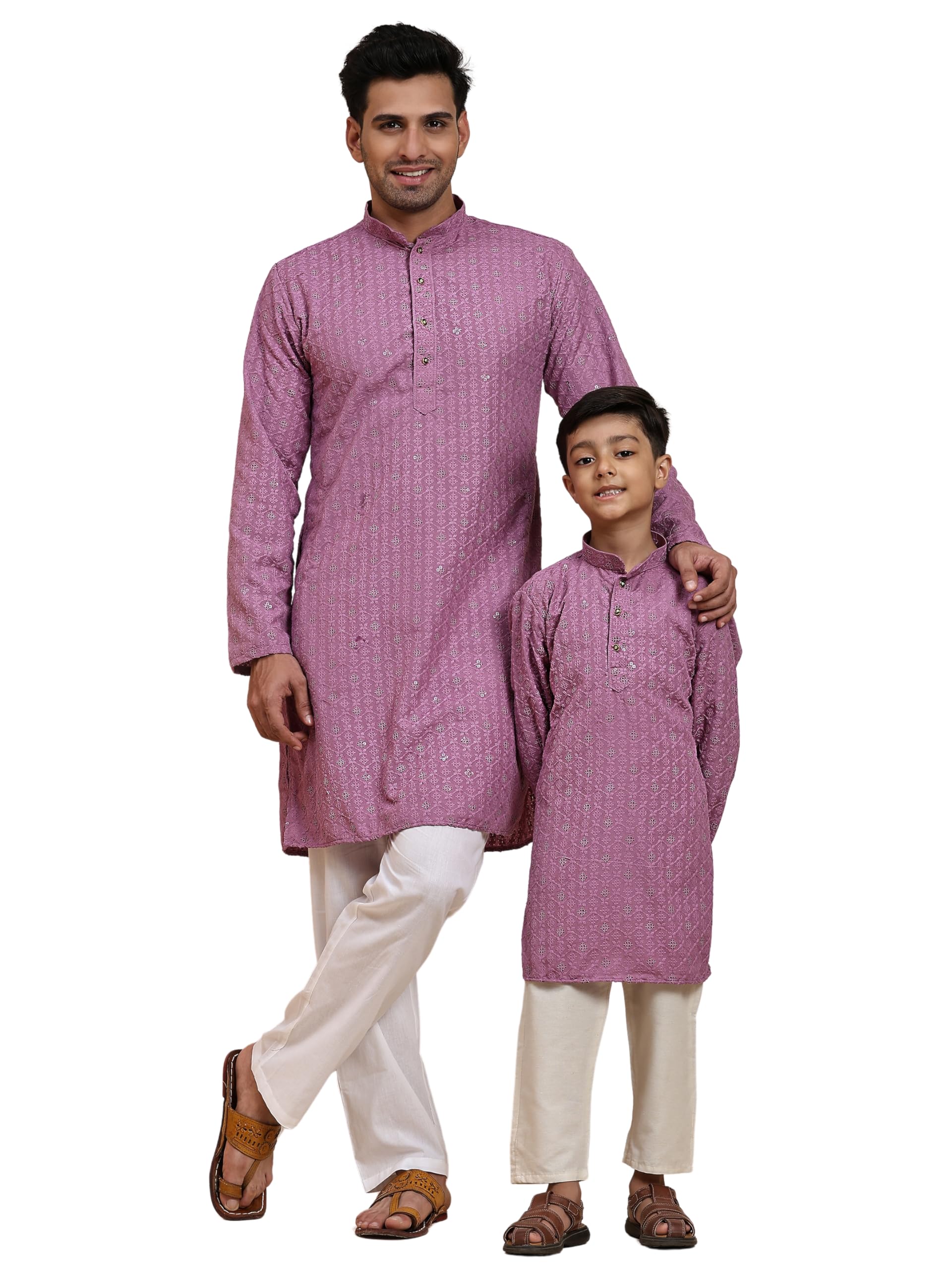 pro-ethic style developer Men Silk Striped Father Son Matching Ethnic Wear Embroidery Mirror Work Kurta Pyjama Set |(Combo)B-117-picture-2