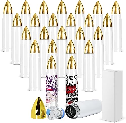 FECBK Paquete de 25 botellas de agua de sublimación en blanco de 17 onzas, botella de agua de acero inoxidable de doble pared, termo para viajes al