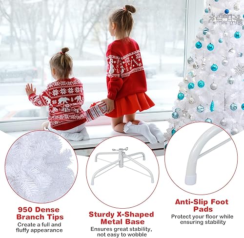 Miniatura 4 de COSTWAY 8.2ft, PVC, árbol de Navidad, soporte para vacaciones, interiores, exteriores, color blanco