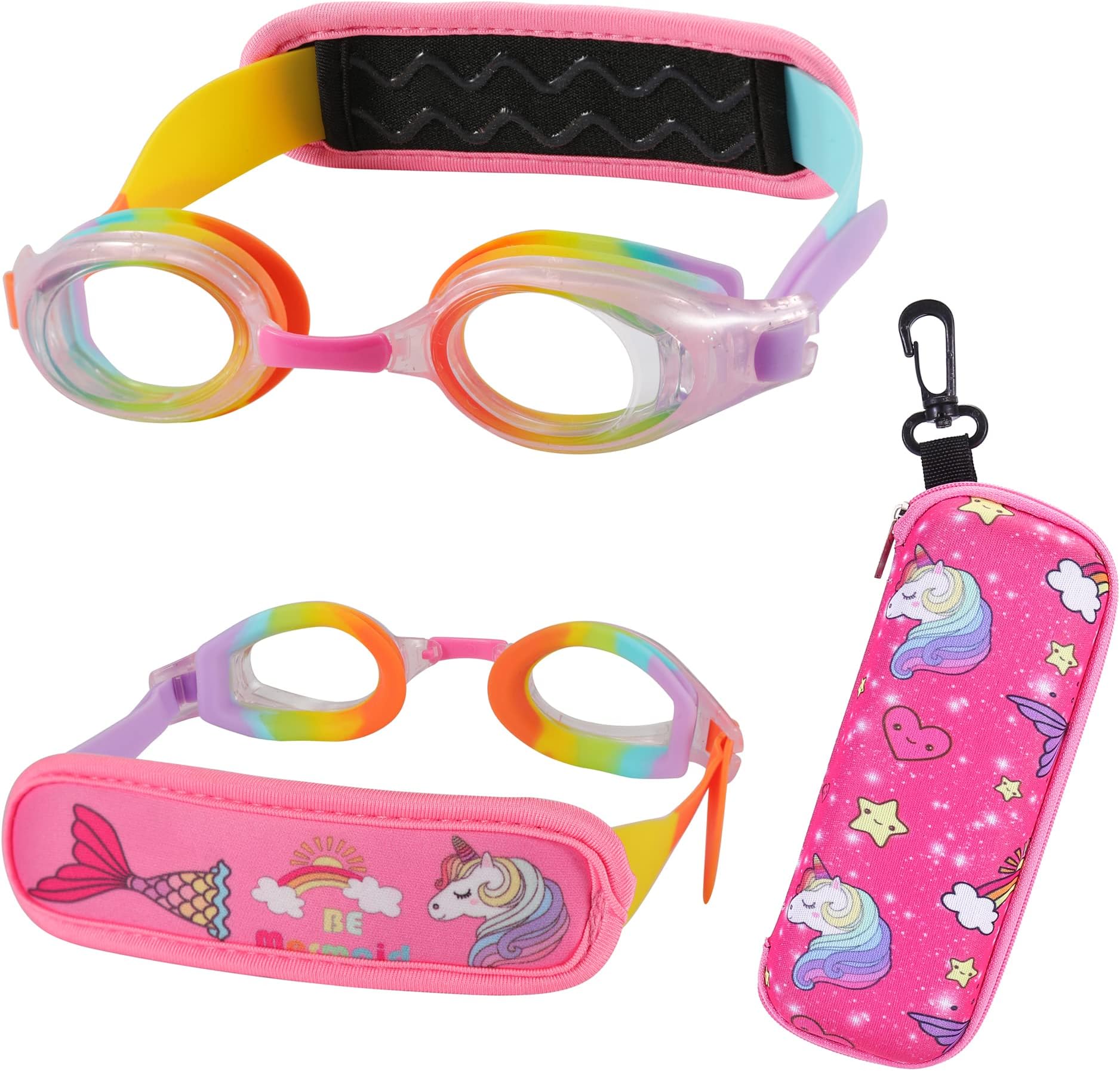 Toddler Swim Goggles, Kids Goggles Fabric Strap, Child swimming Goggles No Hair Pull