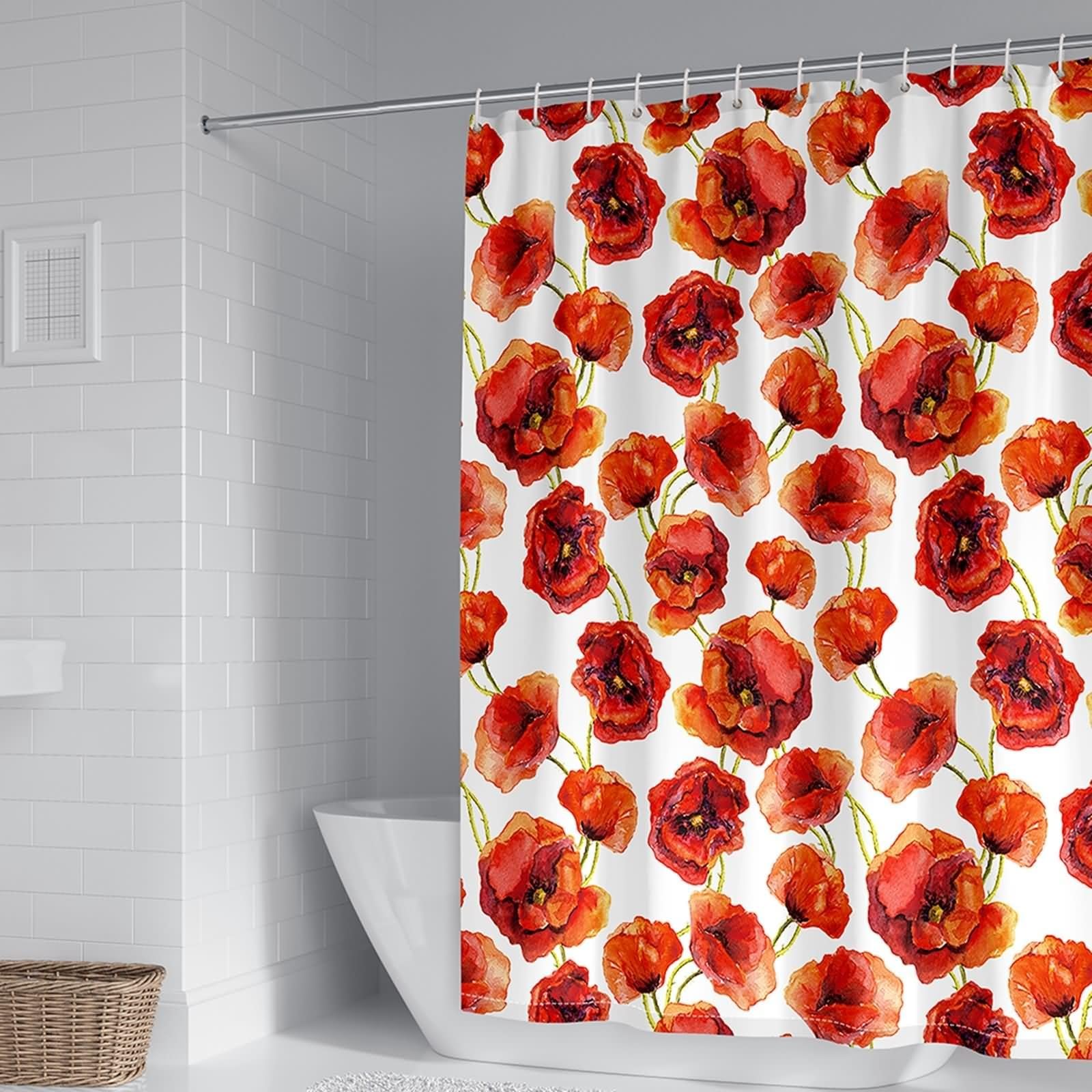 Duschvorhang 180X200, Textil Duschvorhang Orange Blumen Badezimmer Duschvorhang